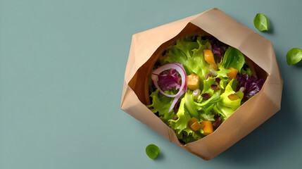 Fresh vegetable salad in kraft paper bag
