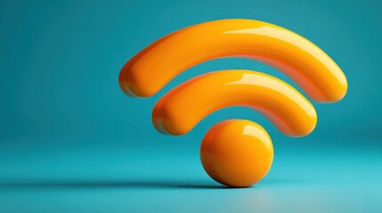 A glossy orange wifi symbol floats over a teal background, illustrating wireless connectivity
