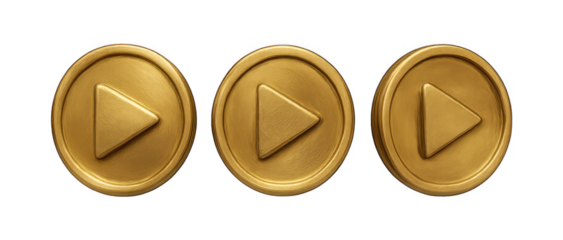 Three golden play button icons for media player interface design element
