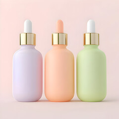 Minimal pastel pump bottles on soft peach background
