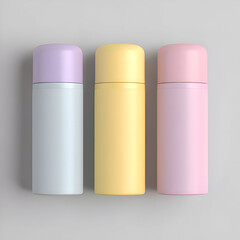 Pastel insulated water bottles on neutral background
