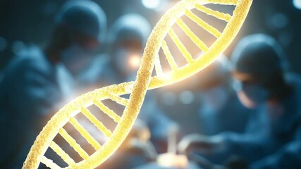 In the operating room, a swirling DNA helix directs three surgeons as they make an incision on a patient's chest. - Powered by Adobe