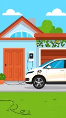 Modern home with an electric vehicle charging at a charging station