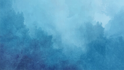 Abstract Deep Sapphire & Light Blue Watercolor Texture Background with Cloud Washes, Subtle Glow. Moody Submerged, Calm Sky, or Elegant Corporate Backdrop.