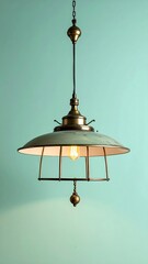 Ornate pendant light with cage surrounding exposed lightbulb