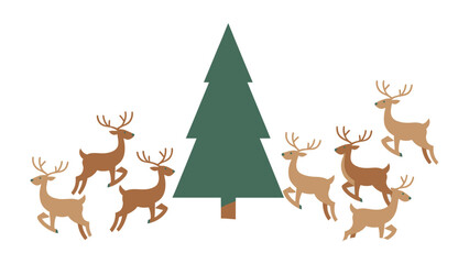 Holiday Cheer: Nine graceful reindeer surround a majestic evergreen tree, evoking the spirit of the season. 