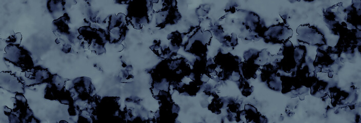 Abstract ink-style texture surface with organic black shapes. Glaucous stone steel blue. Soft watercolor gradients. Vintage, earthy atmosphere. Background design.Acid wash jeans, Tie-dye denim pattern