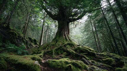 Fototapeta premium Massive tree roots in lush forest