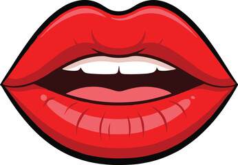 Red Lips with Teeth, Glossy Mouth Illustration, Pop Art Style, Bold Expression, Fashion Icon, Beauty Graphic, Cartoon Lip Design