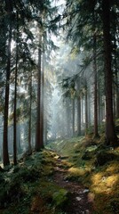 Obraz premium Forest path sunlight rays