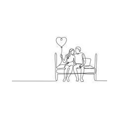 Couple sitting on bench with heart balloon sketch