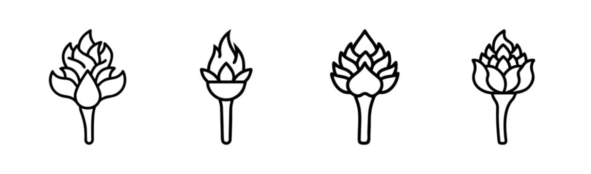 Four torch ginger flower buds line drawing botanical art simple icons