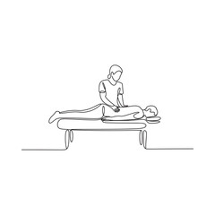 Line art illustration of a massage therapist working on a patient s back