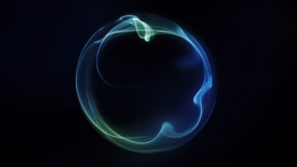 Glowing Energy Sphere With Flowing Neon Light Waves in Dark Space: Abstract 3D Plasma Orb in Blue and Green Colors for Sci-Fi, Quantum AI, Digital Technology, Smoke, Science, Meditation Backgrounds