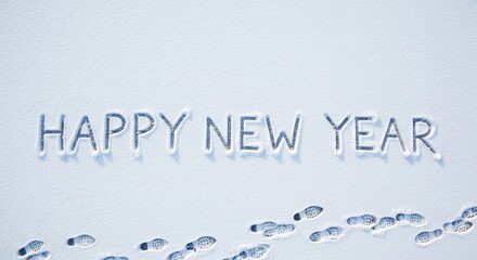 Happy New Year Snow Footprints Celebration