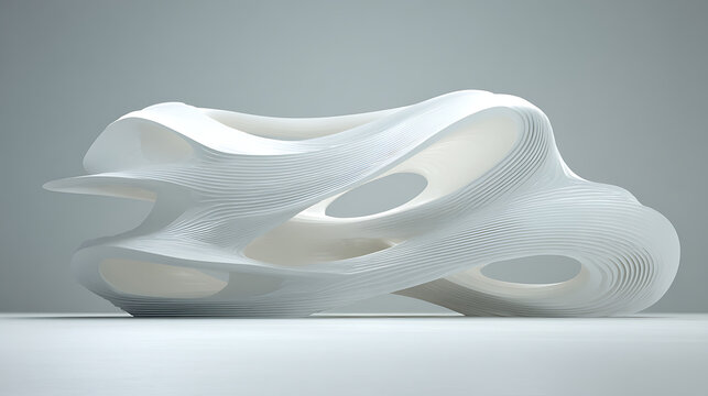 Flowing white parametric sculpture with organic curves and voids abstract architecture