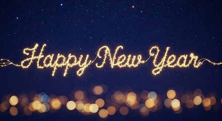 Sparkling Happy New Year Greeting with Bokeh Lights