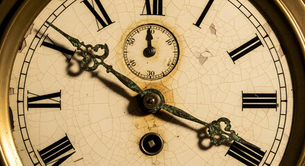 Capture the Essence of Timeless Beauty in This Antique Clock Face with Roman Numerals and Intricate Hands Perfect for Vintage Enthusiasts and History Buffs