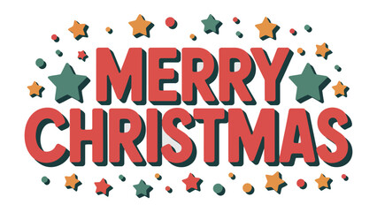 Fototapeta premium Merry Christmas Text Design: A vibrant holiday greeting adorned with festive stars and a message of cheer, perfect for seasonal celebrations and joyful wishes.