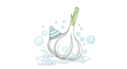 Fun And Quirky Garlic: Delightful Winter Wash, Clean, Fresh and Playful Illustration