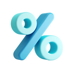 Bright blue 3d percent symbol on black background