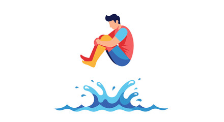 Graphic Illustration Depicting a Person Jumping Into Water with Colorful Style