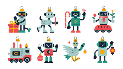 Robot ornaments : A whimsical collection of robot ornaments in a festive design, perfect for adding a touch of technological cheer to the holiday season. The playful robots, each with a unique charm.