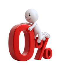 Happy character sitting on a large red zero percent symbol