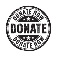 Donate now stamp with stars and text