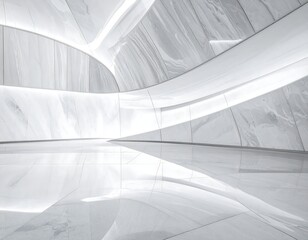 Modern, minimalist interior with marble walls and a curved ceiling