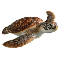 Green sea turtle swimming gracefully in dark water