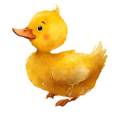 Cute fluffy yellow duckling with black background