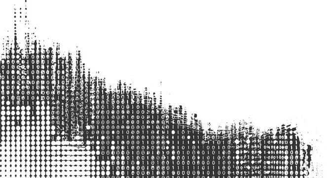 Abstract digital pattern of binary code and dots in dark gray and white background