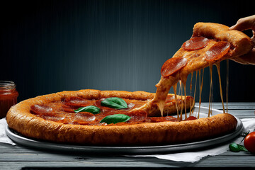 Neon glowing futuristic pizza