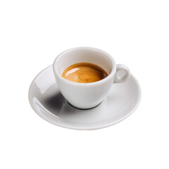 White espresso cup with rich crema on transparent background