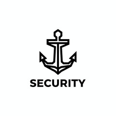 A minimalist black anchor illustration with the word "SECURITY" beneath it, centered on a white background