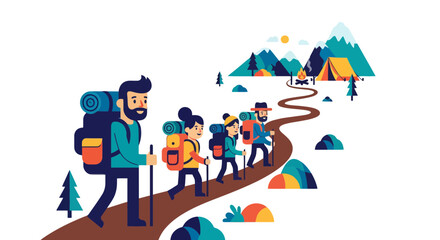 Obraz premium Group Of Hikers Embarking On a Mountain Trail Adventure Under a Night Sky