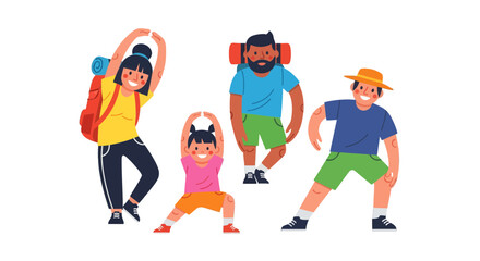 Group Of People Doing Gymnastic Exercises Outdoors With Black Background Art