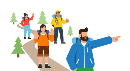 Fototapeta premium Group Of Hikers Exploring Nature's Trail, Outdoor Adventure, Hiking, and Exploration