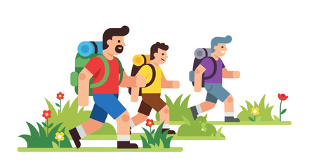 Group Of Hikers Traversing A Scenic Trail, Backpacking In A Stunning Natural Landscape