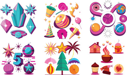 Colorful isolated elements collection, graphic design decoration