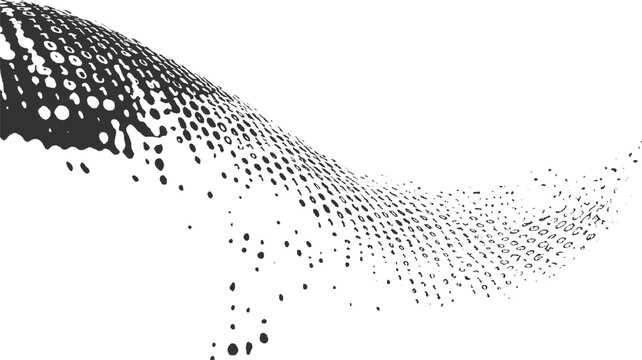 Abstract wave of black binary code dots on white background vector