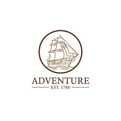 A nautical-themed logo features a sailboat within a circle with the word "ADVENTURE" and "EST. 1780" below