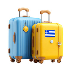 Two colorful suitcases one with the greek flag ready for travel