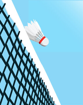Attractive editable vector badminton shuttlecock over the net background for any graphic background	