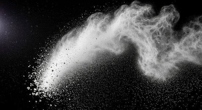 Abstract White Dust Cloud Bursting From The Side With Illuminating Flare.
