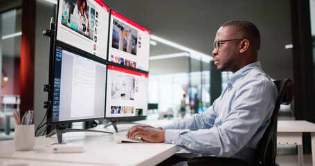 Young Black Journalist Writing Online News Article