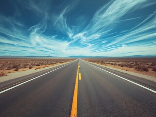 Fototapeta premium Endless desert highway under a dramatic sky