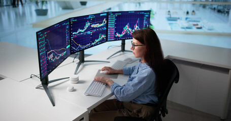 Skilled Businesswoman Analyzing Various Market Transactions