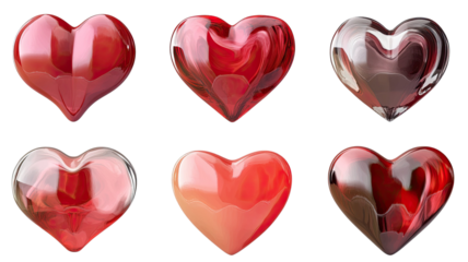 3D heart design elements with smooth glossy romantic shapes, vibrant decorative love symbols floating in modern style isolated on white background